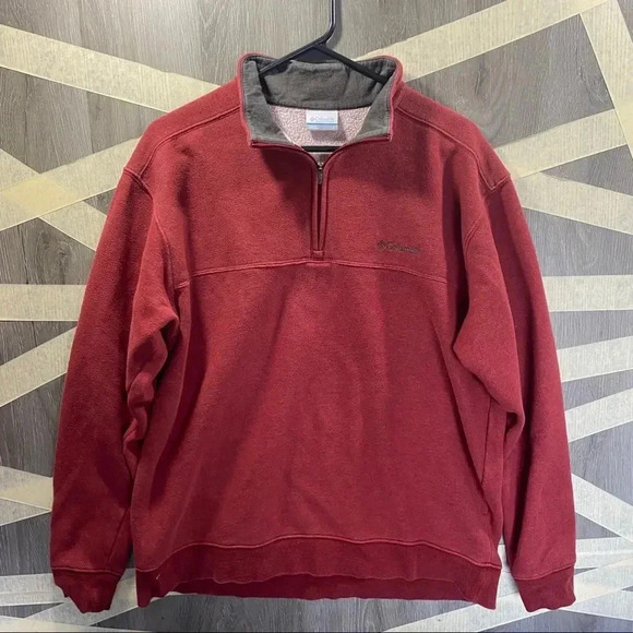 Columbia 1/4 Zip Pullover Sz Large Red/Gray - Picture 1 of 5